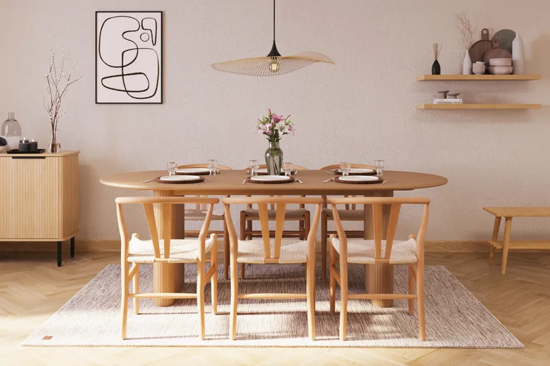 Noira Ovalt Matgrupp 220 cm med 6 Dastoori Matstolar - Natur - Möbler - Bord & matgrupper - Matgrupper