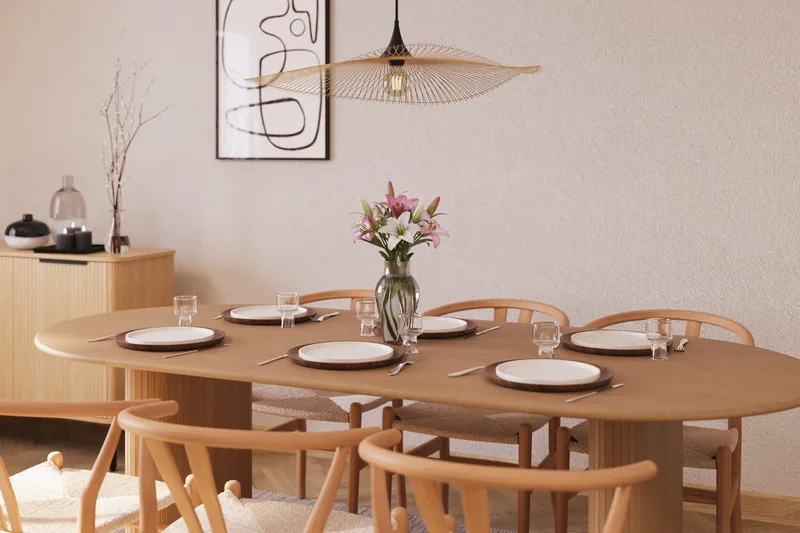 Noira Ovalt Matgrupp 220 cm med 6 Dastoori Matstolar - Natur - Möbler - Bord & matgrupper - Matgrupper