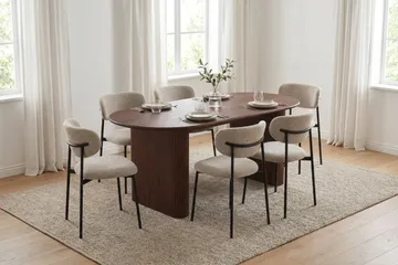 Noira Rektangulär Matgrupp 180 cm – Matbord med 6 Lucy Matstolar i Trä med Valnötsutseende - Brun & Greige - Möbler - Bord & matgrupper - Matgrupper