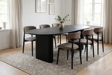 Noira Rektangulär Utdragbar Matgrupp 220-320 cm – Matbord med 6 Molly Matstolar i Trä med Svartlaserad Ek-utseende - Svart - Möbler - Bord & matgrupper - Matgrupper