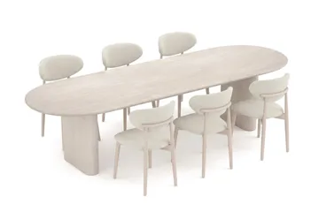 Noira Rektangulär Utdragbar Matgrupp 220-320 cm – Matbord med 6 Molly Matstolar i Trä med Vitlaserad Ek-utseende - Vit - Möbler - Bord & matgrupper - Matgrupper