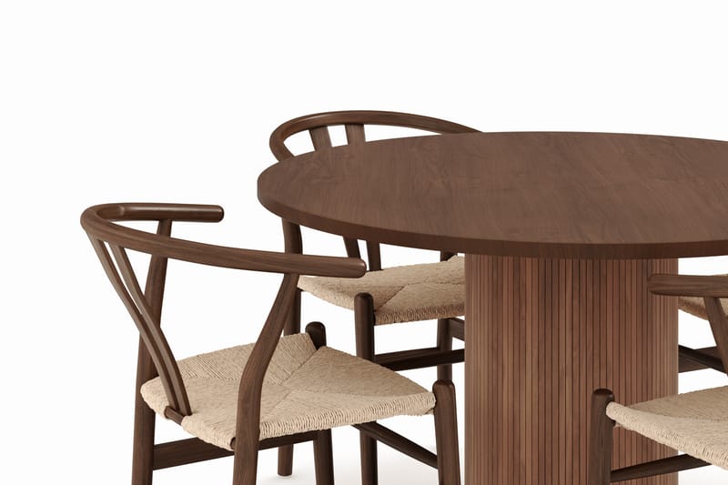 Noira Rund Matgrupp 120 cm Runt matbord med 4 Dastoori Matstolar - Brun / Beige / Valnöt - Möbler - Bord & matgrupper - Matgrupper