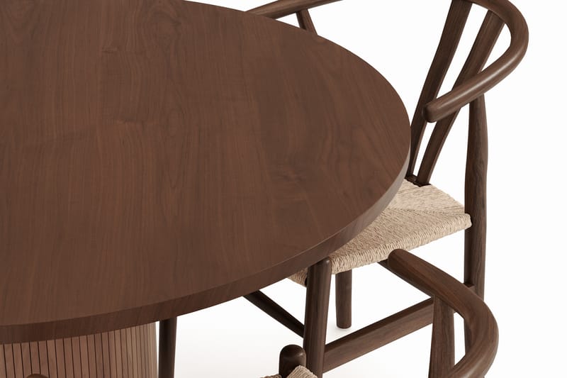 Noira Rund Matgrupp 120 cm Runt matbord med 4 Dastoori Matstolar - Brun / Beige / Valnöt - Möbler - Bord & matgrupper - Matgrupper