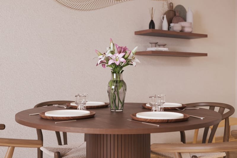 Noira Rund Matgrupp 120 cm Runt matbord med 4 Dastoori Matstolar - Brun / Beige / Valnöt - Möbler - Bord & matgrupper - Matgrupper