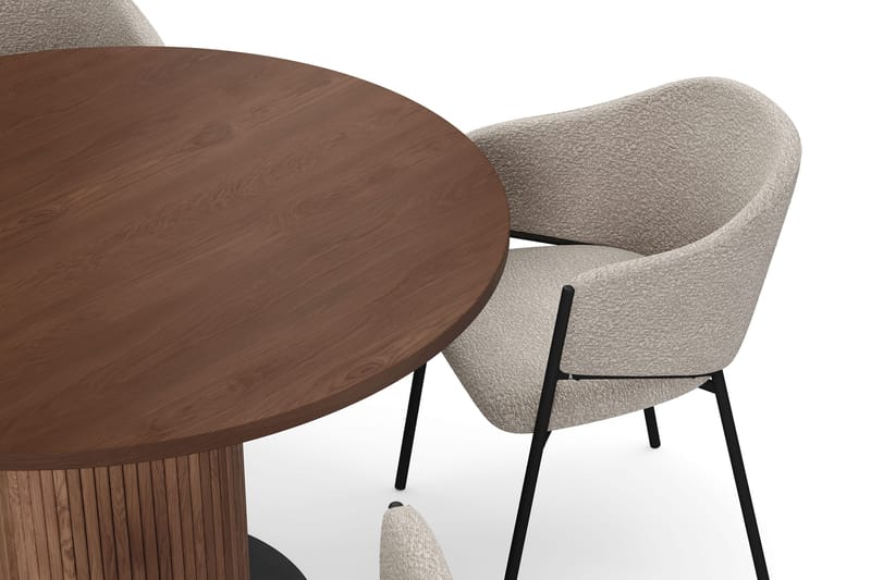 Noira Runt Litet Matbord Massiv Valnöt 120 cm med 4 Filip Matstolar - Brun / Taupe Bouclé - Möbler - Bord & matgrupper - Matgrupper