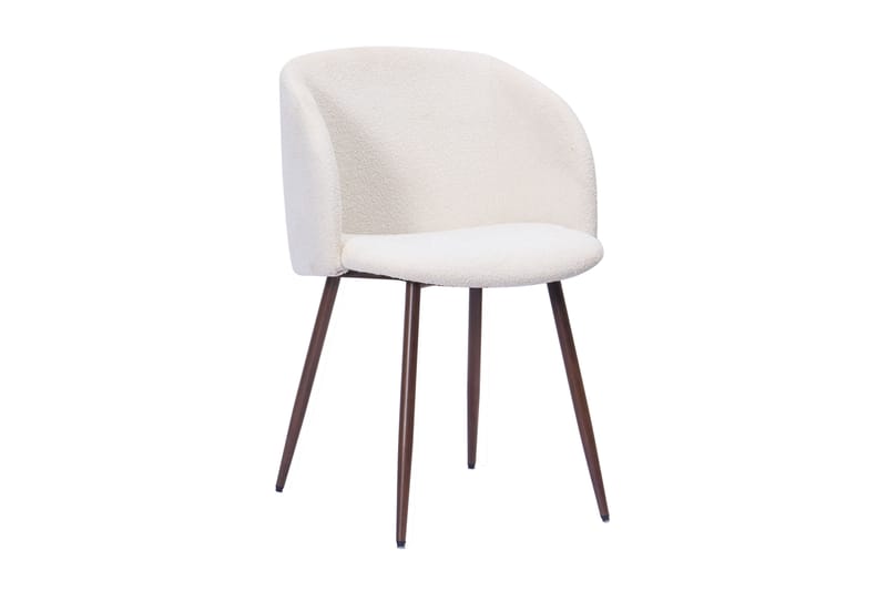 Noira Runt Litet Matbord Massiv Valnöt 120 cm med 4 Greya Matstolar med armstöd - Brun / Vit Bouclé / Metallben Valnöt - Möbler - Bord & matgrupper - Matgrupper