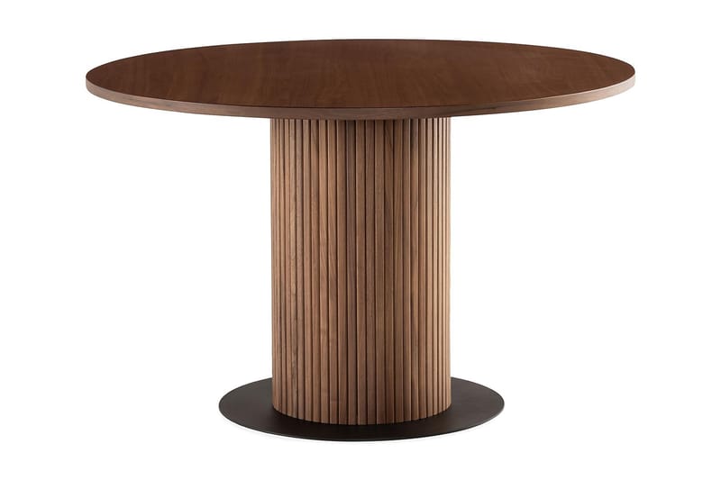 Noira Runt Litet Matbord Massiv Valnöt 120 cm med 4 Katy Matstolar - Brun / Greige Bouclé / Metallben Svart - Möbler - Bord & matgrupper - Matgrupper