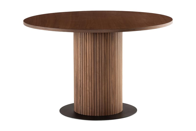 Noira Runt Litet Matbord Massiv Valnöt 120 cm med 4 Katy Matstolar - Brun / Vit Bouclé / Metallben Svart - Möbler - Bord & matgrupper - Matgrupper