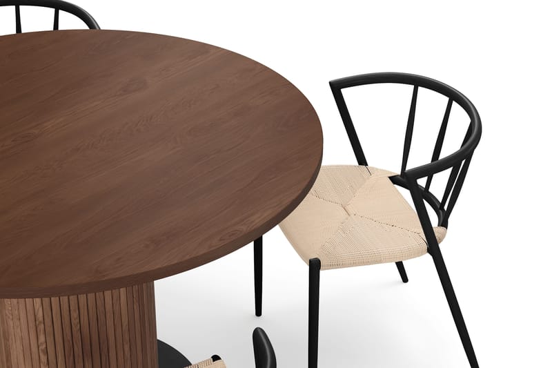 Noira Runt Litet Matbord Massiv Valnöt 120 cm med 4 Winston Matstolar - Brun / Beige / Metallben Svart - Möbler - Bord & matgrupper - Matgrupper