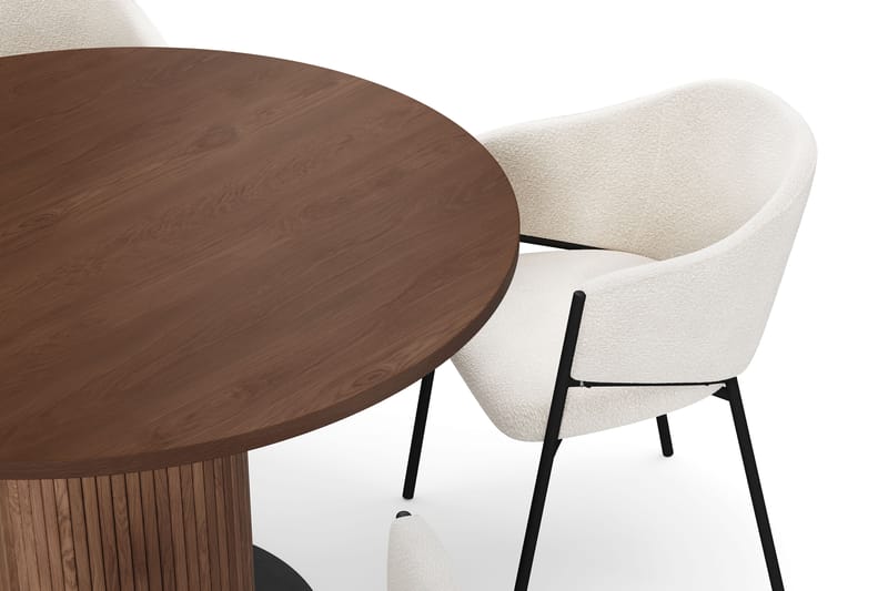 Noira Runt Litet Matbord Valnöt 120 cm med 4 Filip Matstolar - Brun / Vit Bouclé - Möbler - Bord & matgrupper - Matgrupper