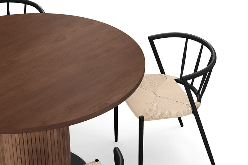 Noira Runt Litet Matbord Valnöt 120 cm med 4 Winston Matstolar - Brun / Beige / Metallben Svart - Möbler - Bord & matgrupper - Matgrupper