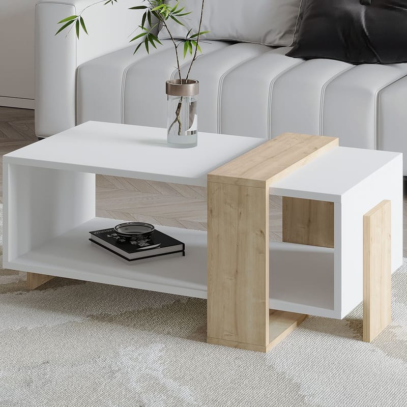 Norell Soffbord 90x40x49 cm - Vit och Sapphire Oak - Möbler - Bord & matgrupper - Soffbord