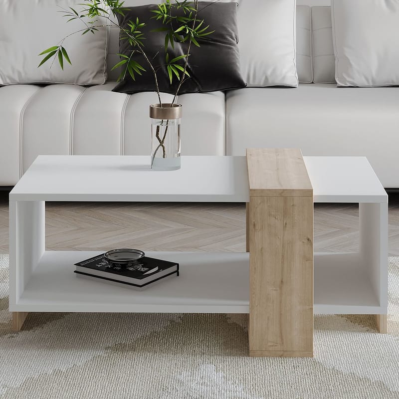 Norell Soffbord 90x40x49 cm - Vit och Sapphire Oak - Möbler - Bord & matgrupper - Soffbord