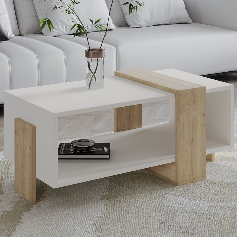 Norell Soffbord 90x40x49 cm - Vit och Sapphire Oak - Möbler - Bord & matgrupper - Soffbord