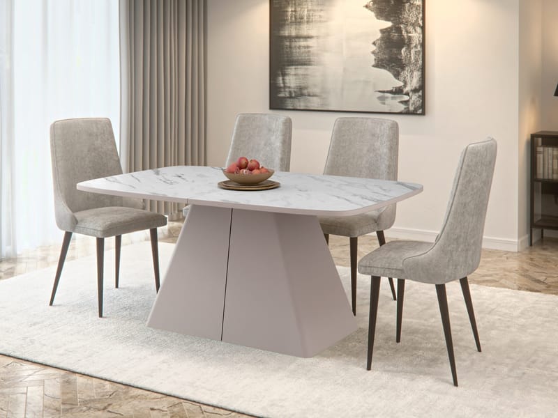 Novaj Matbord förlängningsbart 180-256 cm - beige, vit marmor - Möbler - Bord & matgrupper - Matbord & köksbord