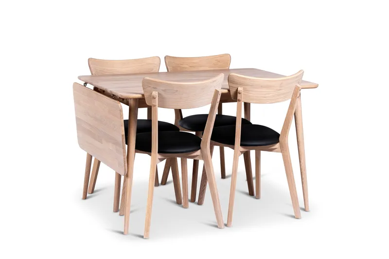 Odense Förlängningsbar Matgrupp 120-160 cm med 4 Eksjö Stolar i massivt trä, Natur