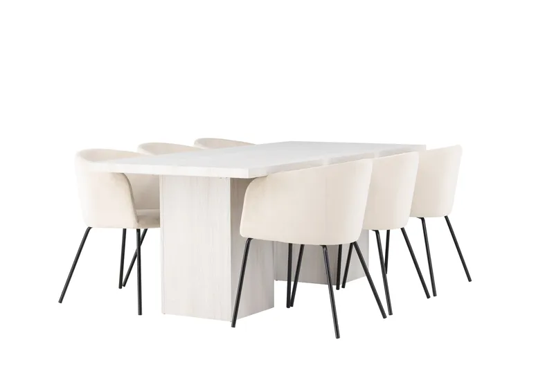 Olga Matgrupp 200 cm Rektangulär med 6 Berit Stolar - Beige - Möbler - Bord & matgrupper - Matgrupper