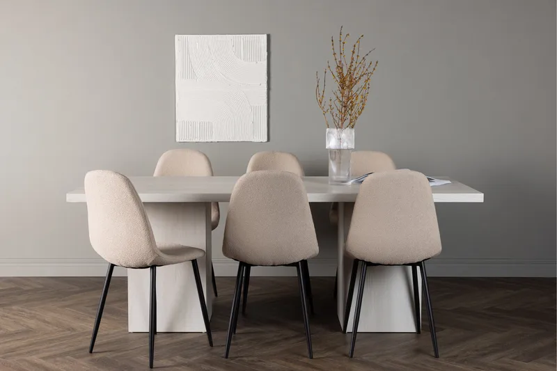 Olga Matgrupp 200 cm Rektangulär med 6 Polar Stolar - Beige - Möbler - Bord & matgrupper - Matgrupper
