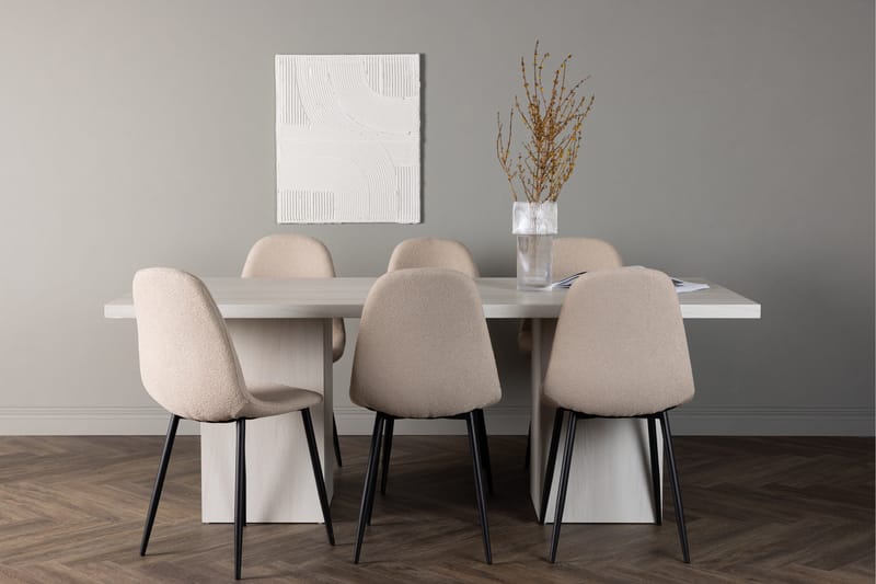 Olga Matgrupp 200 cm Rektangulär med 6 Polar Stolar - Beige - Möbler - Bord & matgrupper - Matgrupper
