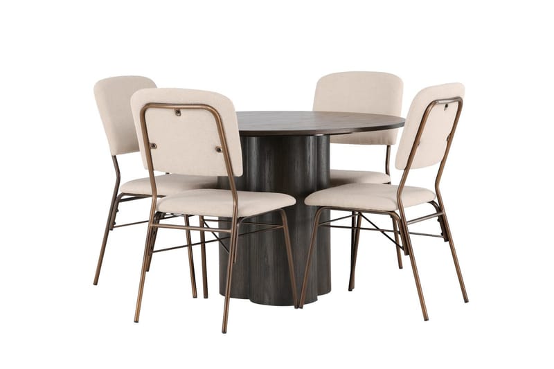 Olivero Matbord 110 cm Runt med 4 Seda Matstol - Mörkbrun - Möbler - Bord & matgrupper - Matgrupper