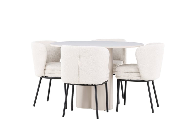 Olivia Matgrupp 110 cm Rund med 4 Agnes stolar - Beige/Vit - Möbler - Bord & matgrupper - Matgrupper