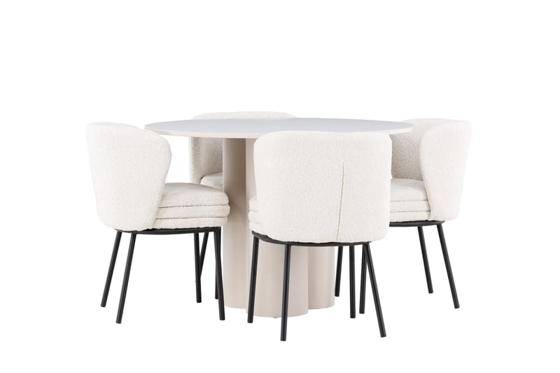 Olivia Matgrupp 110 cm Rund med 4 Agnes stolar - Beige/Vit - Möbler - Bord & matgrupper - Matgrupper