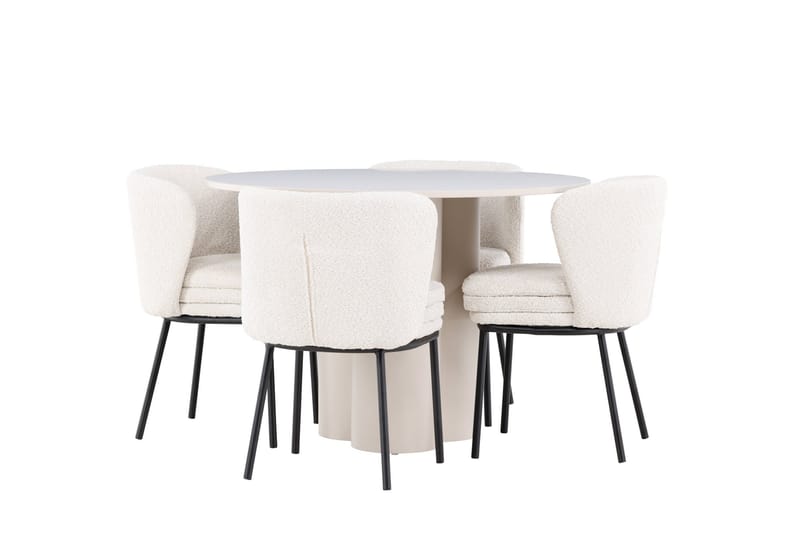 Olivia Matgrupp 110 cm Rund med 4 Agnes stolar - Beige/Vit - Möbler - Bord & matgrupper - Matgrupper