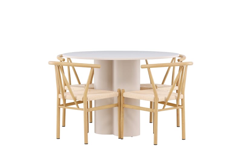 Olivia Matgrupp 110 cm Rund med 4 Alfons stolar - Beige/Beige - Möbler - Bord & matgrupper - Matgrupper