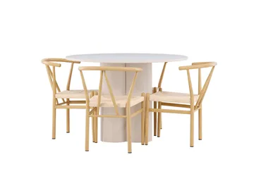 Olivia Matgrupp 110 cm Rund med 4 Alfons stolar - Beige/Beige - Möbler - Bord & matgrupper - Matgrupper