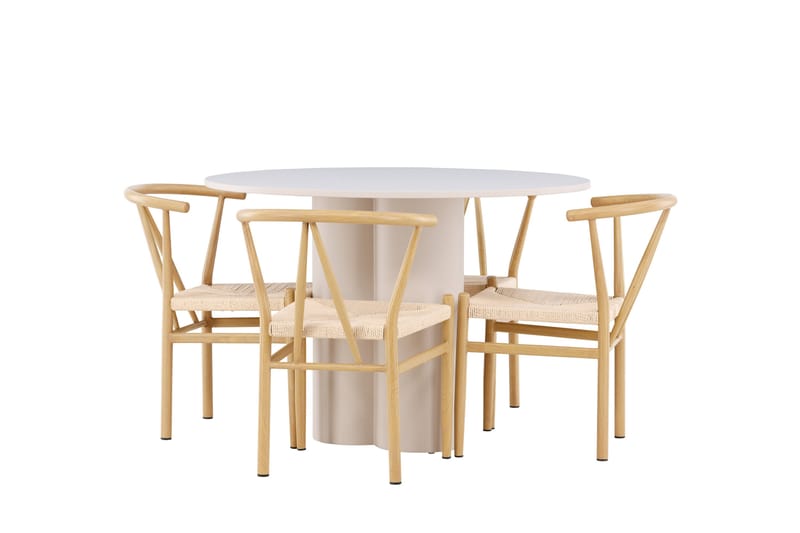 Olivia Matgrupp 110 cm Rund med 4 Alfons stolar - Beige/Beige - Möbler - Bord & matgrupper - Matgrupper
