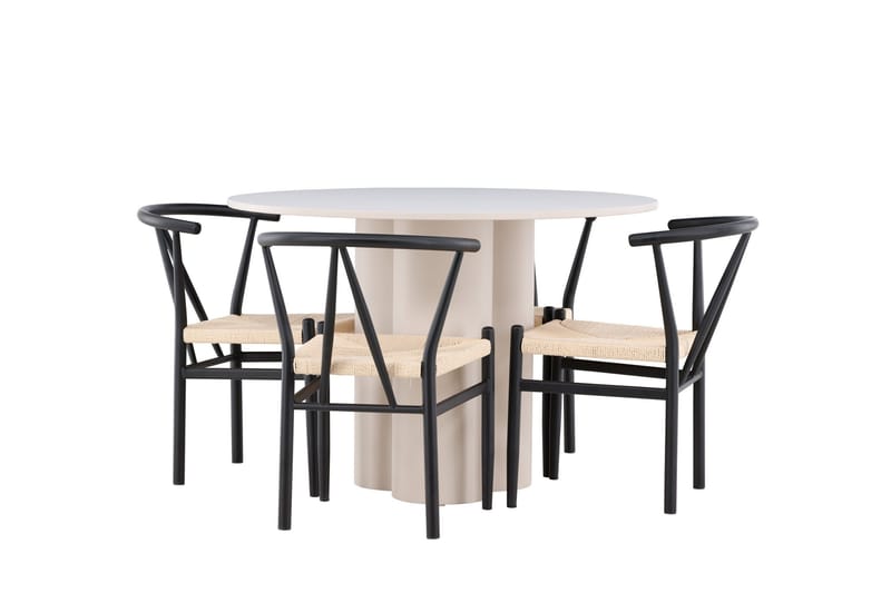 Olivia Matgrupp 110 cm Rund med 4 Alfons stolar - Beige/Svart - Möbler - Bord & matgrupper - Matgrupper