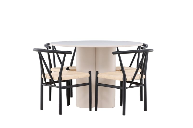 Olivia Matgrupp 110 cm Rund med 4 Alfons stolar - Beige/Svart - Möbler - Bord & matgrupper - Matgrupper