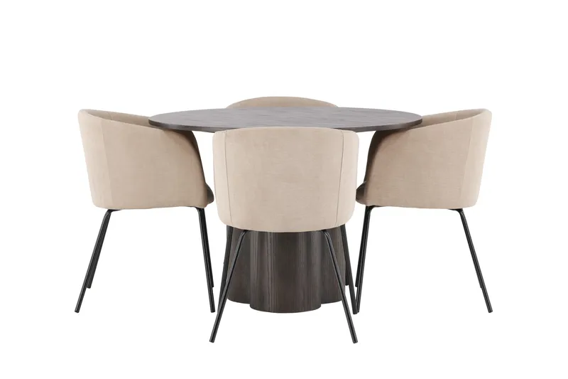 Olivia Matgrupp 110 cm Rund med 4 Berit stolar - Beige - Möbler - Bord & matgrupper - Matgrupper