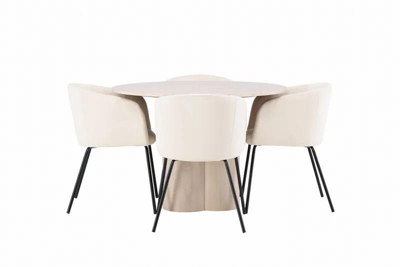 Olivia Matgrupp 110 cm Rund med 4 Berit stolar - Whitewash - Möbler - Bord & matgrupper - Matgrupper