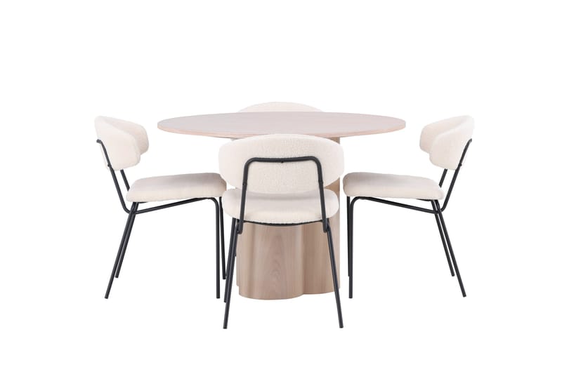 Olivia Matgrupp 110 cm Rund med 4 Chico Stolar - Whitewash - Möbler - Bord & matgrupper - Matgrupper