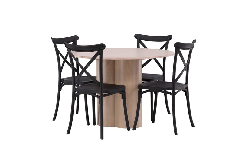 Olivia Matgrupp 110 cm Rund med 4 Crosett stolar - Whitewash - Möbler - Bord & matgrupper - Matgrupper