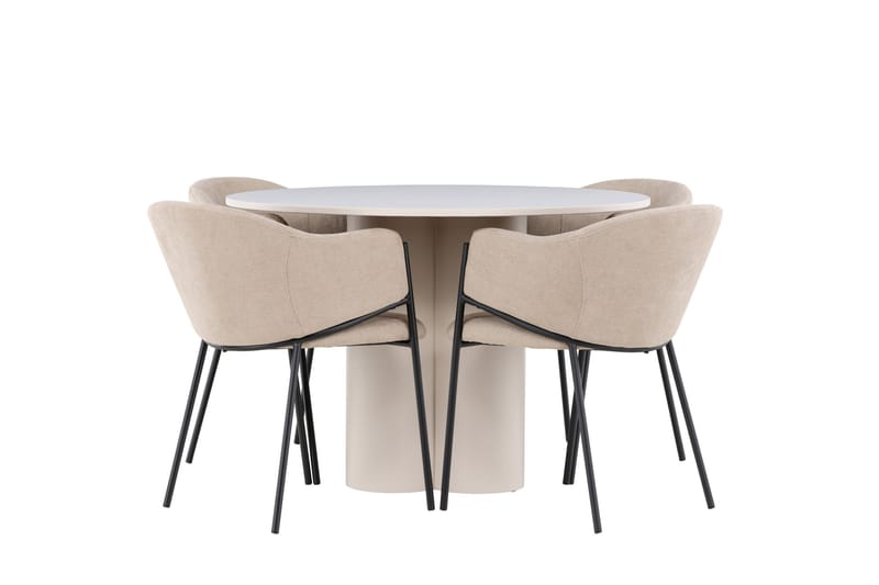Olivia Matgrupp 110 cm Rund med 4 Evelina stolar - Beige/Beige - Möbler - Bord & matgrupper - Matgrupper
