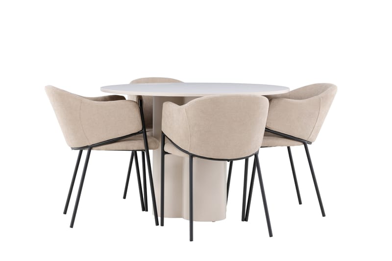 Olivia Matgrupp 110 cm Rund med 4 Evelina stolar - Beige/Beige - Möbler - Bord & matgrupper - Matgrupper