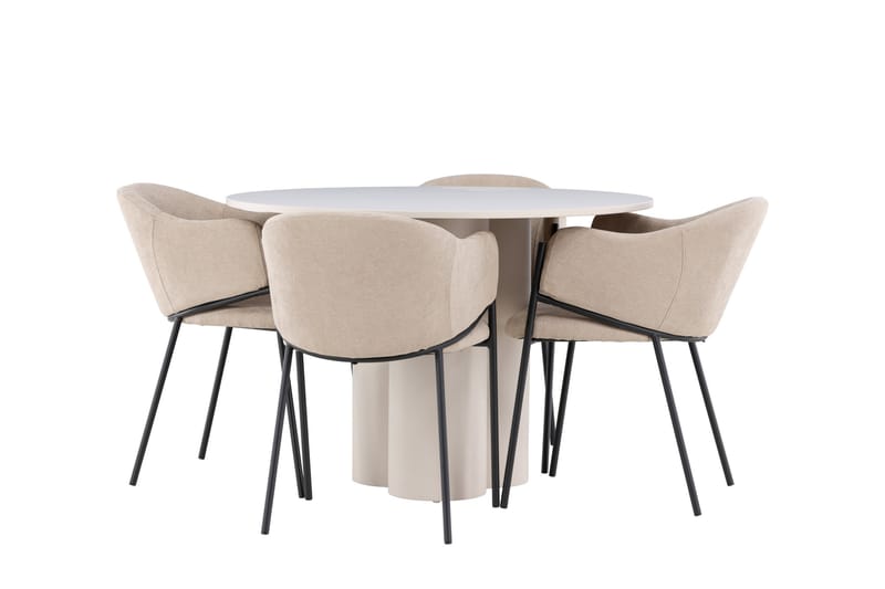 Olivia Matgrupp 110 cm Rund med 4 Evelina stolar - Beige/Beige - Möbler - Bord & matgrupper - Matgrupper