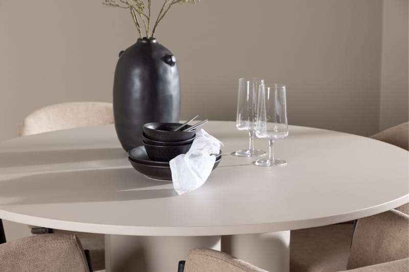Olivia Matgrupp 110 cm Rund med 4 Evelina stolar - Beige/Beige - Möbler - Bord & matgrupper - Matgrupper