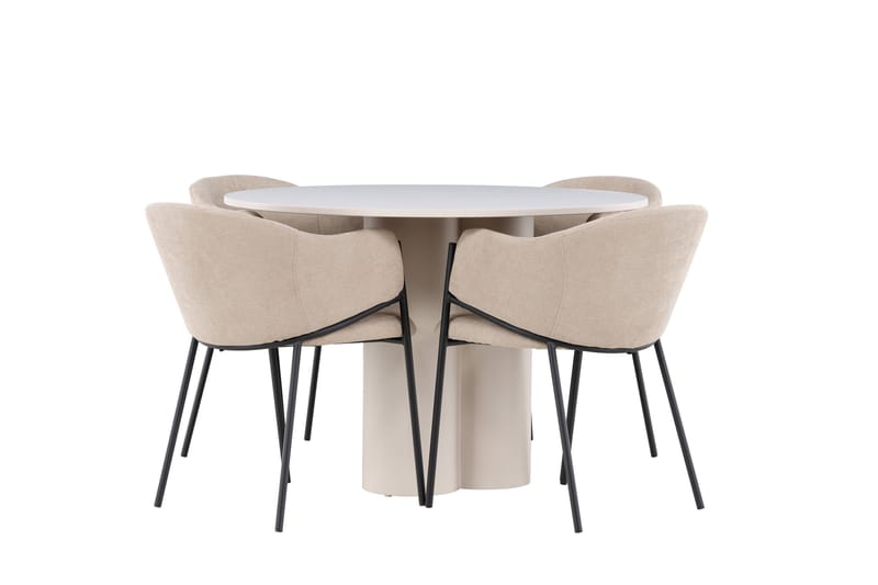 Olivia Matgrupp 110 cm Rund med 4 Evelina stolar - Beige/Beige - Möbler - Bord & matgrupper - Matgrupper