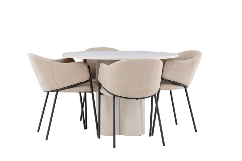 Olivia Matgrupp 110 cm Rund med 4 Evelina stolar - Beige/Beige - Möbler - Bord & matgrupper - Matgrupper