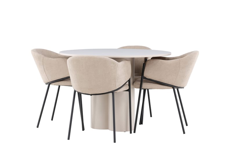 Olivia Matgrupp 110 cm Rund med 4 Evelina stolar - Beige/Beige - Möbler - Bord & matgrupper - Matgrupper