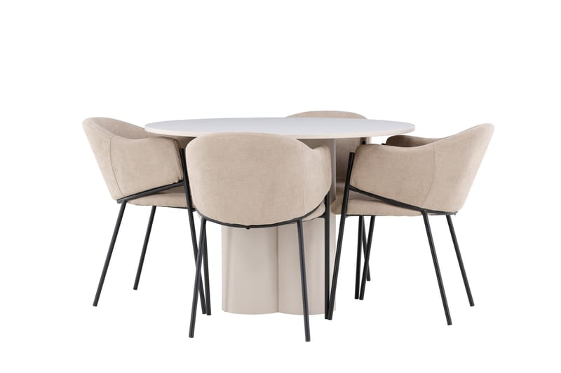 Olivia Matgrupp 110 cm Rund med 4 Evelina stolar - Beige/Beige - Möbler - Bord & matgrupper - Matgrupper