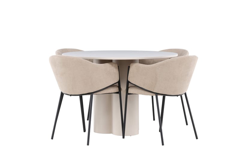 Olivia Matgrupp 110 cm Rund med 4 Evelina stolar - Beige/Beige - Möbler - Bord & matgrupper - Matgrupper