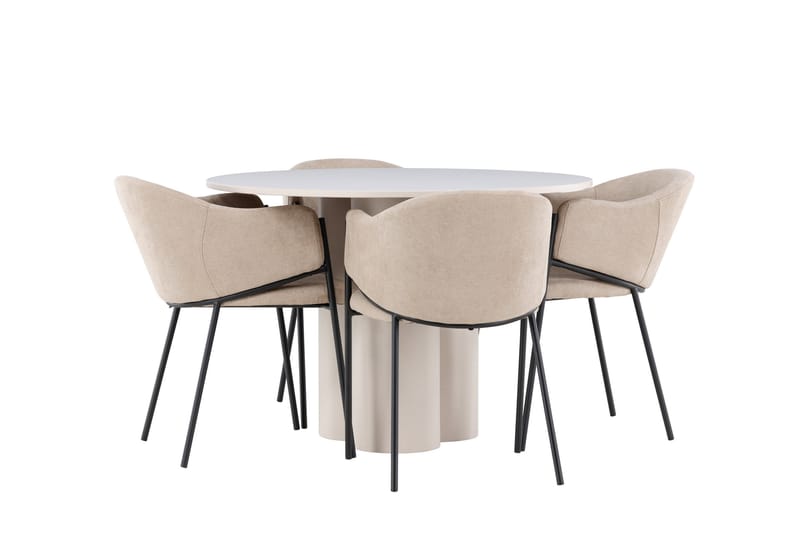 Olivia Matgrupp 110 cm Rund med 4 Evelina stolar - Beige/Beige - Möbler - Bord & matgrupper - Matgrupper