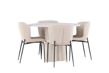 Olivia Matgrupp 110 cm Rund med 4 Modesto stolar - Beige/Beige - Möbler - Bord & matgrupper - Matgrupper