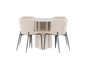 Olivia Matgrupp 110 cm Rund med 4 Modesto stolar - Beige/Beige - Möbler - Bord & matgrupper - Matgrupper