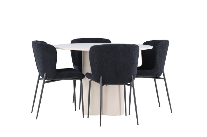 Olivia Matgrupp 110 cm Rund med 4 Modesto stolar - Beige/Svart - Möbler - Bord & matgrupper - Matgrupper