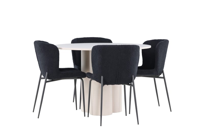 Olivia Matgrupp 110 cm Rund med 4 Modesto stolar - Beige/Svart - Möbler - Bord & matgrupper - Matgrupper
